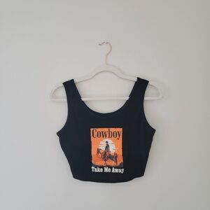 Black Cowboy Graphic Crop Top